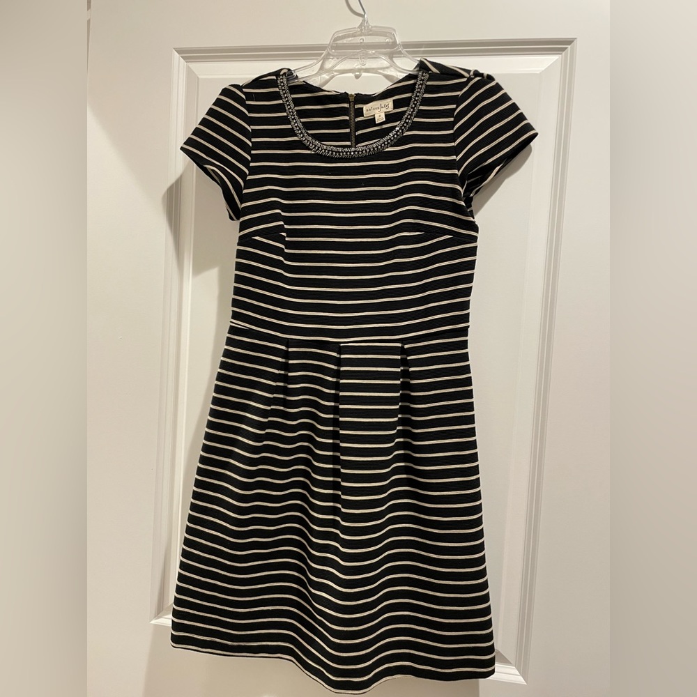 Madison Jules stipe dress with beaded neckline